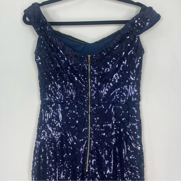 Lin Lin Q Mermaid Dress Off Shoulder Navy Sequin Size Medium NWT - Picture 7 of 9